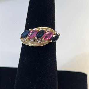 Pink and Blue Sapphire Diamond Ring 14K Size 6